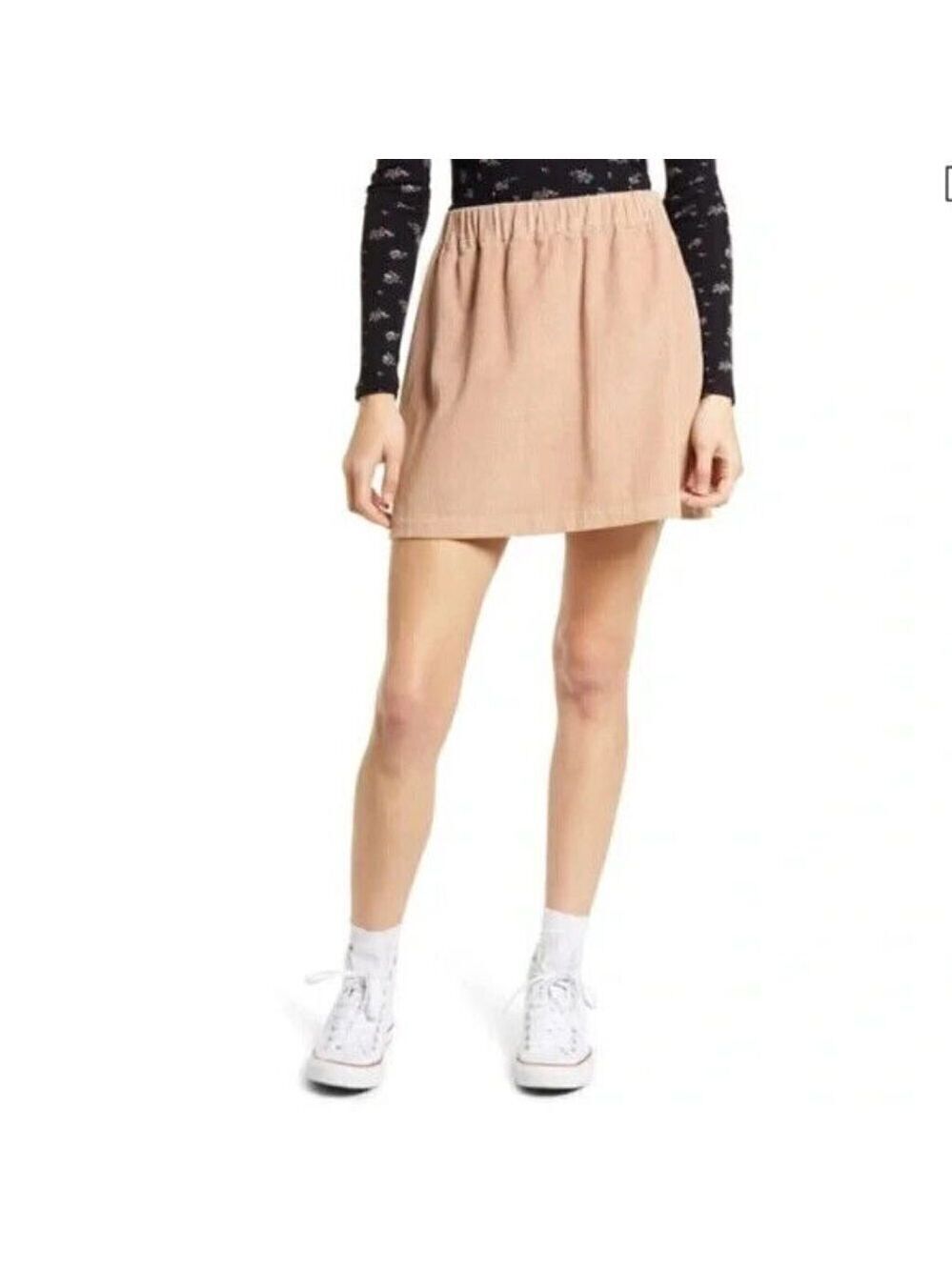 𝅺BP Bnwot Women Beige Corduroy Mini Skirt Elastic Waist Pull On